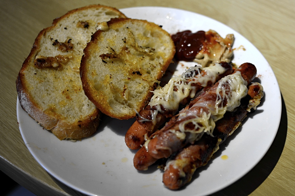 Grilled sausages with cheese cooked-sausages
