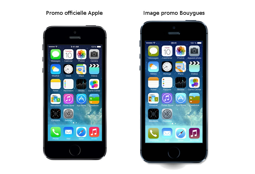 Left image is by Apple, right image is used in the Bouygues store. Sizes are original. iphone-bouygues