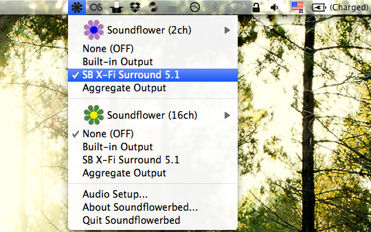 Set Soundflower output to your USB card soundflower-output