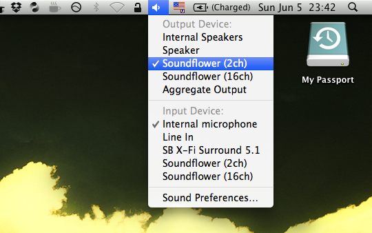 Set system output to Soundflower (2ch) system-output